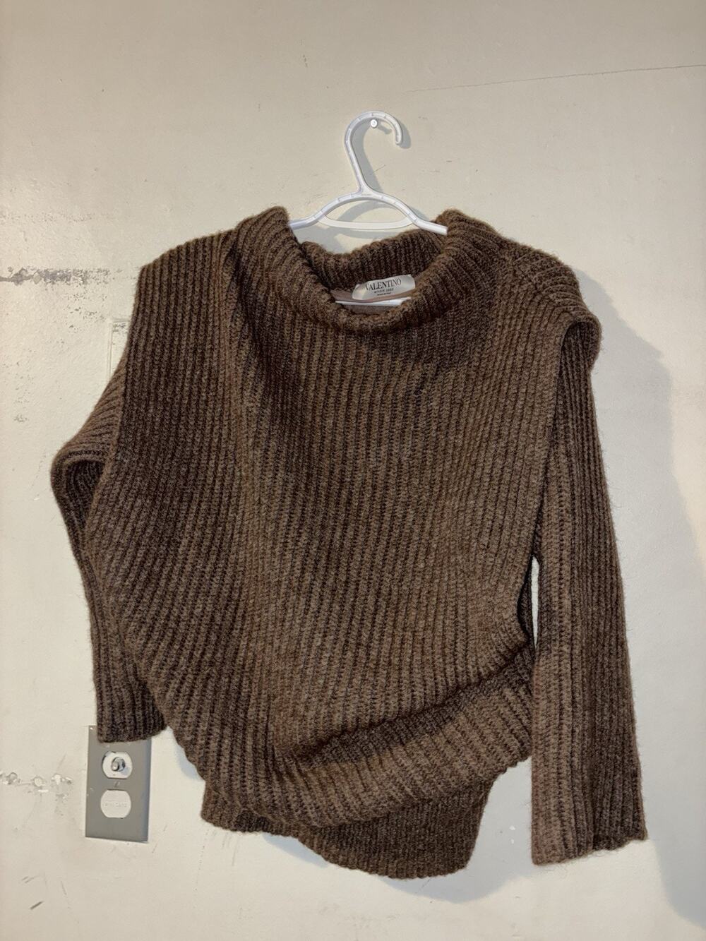 Valentino Hiver 2008 XL Wool Alpaca Silk Ribbed Sweater Brown Made in Italy